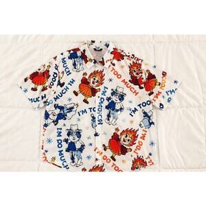 Aloha XL Novelty Button-Up Shirt “I’m Too Much” Cartoon Print